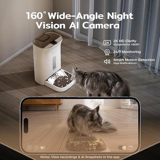 Automatic Cat Feeder with 2K HD Camera: 5G WiFi Automatic Dog Feeder with Night Vision,Cat Food Dispenser with APP,Pet Automatic Feeders Real-Time Video and Voice Call,Detachable for Easy Clean,F1 PRO