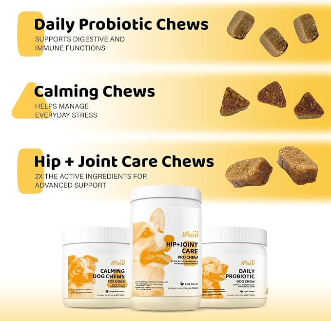 iPaw Hip and Joint Care Pro Dog Chews, Dog Joint Supplement, Glucosamine and Chondroitin Treats, Made in USA, Duck Flavor (60 Chews)