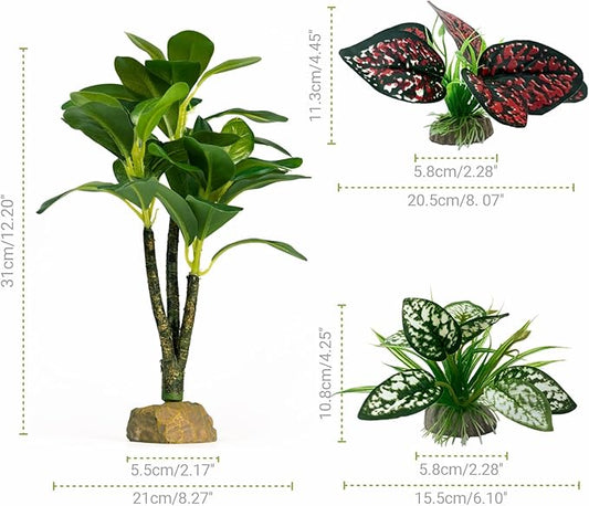 Moonorange Reptile Artificial Plants, Big Terrarium Plants Decorations Supplies, Aquarium Fish Tank Plants, Amphibian Habitat Hideout Tank Accessories(L Set-3pcs/H)