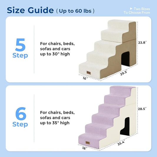 Dog Steps for High Beds - 5 Step 23.8" H Pet Stairs with Tunnel 2 in 1 with Zippers Suitable for Small Dogs and Cats, Indoor Cat Ladders with Non-Slip Bottom, Beige