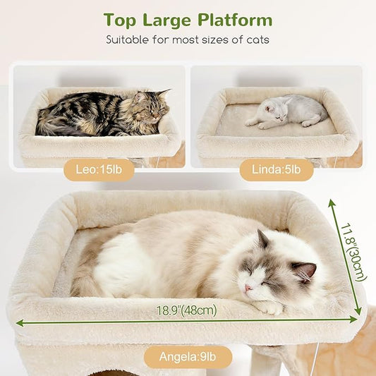 Globlazer Corner Cat Tree 66 inch Multi-Level Climbing Tower Kitty Condos Cat Scratching Tower for Indoor Multiple Cats with Large Platform, 3 Cat Caves, F66, Beige