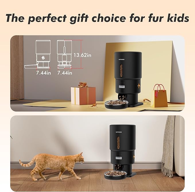 Automatic Cat Feeder - 5L Anti-Clog Cat Food Dispenser Keeps Dry Food Fresh, 10s Voice, 1-6 Meals/Day, Programmable Portions, 180-Day Battery Life, Easy to Clean Auto Pet Feeder for Multi Cats & Dogs