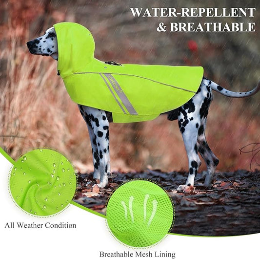 VIVAGLORY Wetoff Dog Raincoat, Rain Coat for Dog All Seasons Adventure, Rain Jacket with Harness Hole & Hood, Reflective Lightweight Waterproof for Doggy & Puppy, XL, Bright Yellow