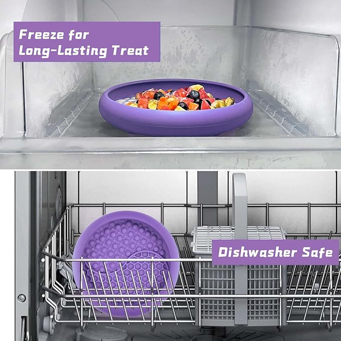 Dog Lick Bowl, Non-Slip Dog Slow Feeder Licking Mat Treat Dispenser, Interactive and Enrichment Toys, Boredom & Anxiety Reducer, BPA Free Silicone (Purple, Large)