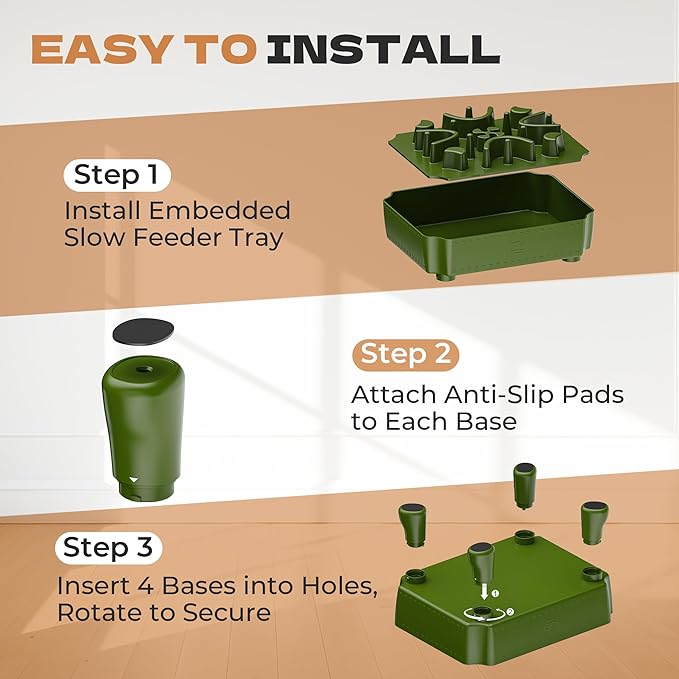 UPSKY Slow Feeder Dog Bowl, 2-in-1 Raised Dog Bowl with Anti-Choking Maze Puzzle, 2-6 Cups Pet Food for Small & Medium Breeds, Interactive Pet Feeder to Slow Eating, Reduce Boredom Deep Green