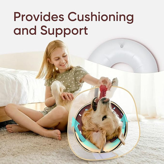 Raised Inflatable Dog Cone After Surgery - Adjustable Recovery Donut Collar with Neck Strap and Removable Anti-Licking Shield - Soft Dog Cone Alternative for Small Medium Large Dogs (DonutBrown,XXL)
