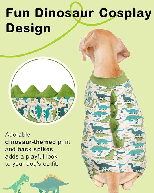 CuteBone Dinosaur Costume Dog Pajamas, Stretchy Spandex Crystal Velvet Sleepwear Coat for Small Dogs, Soft & Warm Pet Outfit Clothes for Cold Weather, Cozy Pullover Design COSP05-4XL