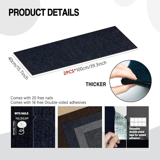 2Pack Total 78.7"x15.8" Cat Scratch Mat for Cat Couch Furniture and Wall Protector | Trimmable Self-Adhesive Carpet Climb Cat Scratcher for Covering Cat Tower and Replacement Pads (Blue)