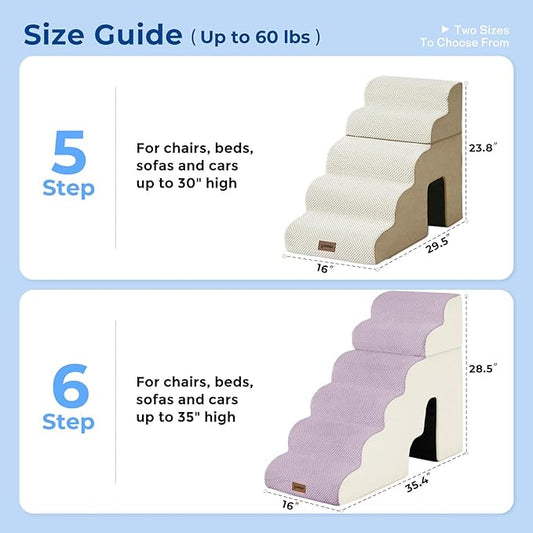 Dog Steps for High Beds - 6 Step 29" H Pet Stairs with Tunnel 2 in 1 with Zippers Suitable for Large Dogs and Cats, Indoor Cat Ladders with Non-Slip Bottom, Beige