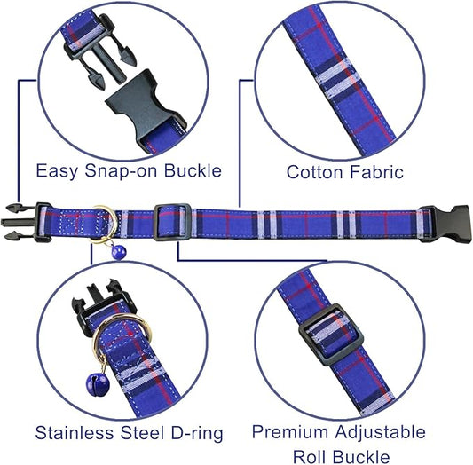 Cute Plaid Dog Collar with Safety Buckle - Adjustable and Comfortable Dog Collars for Small Medium Large Dogs, Stylish Puppy Collar for Boy Girl Pets