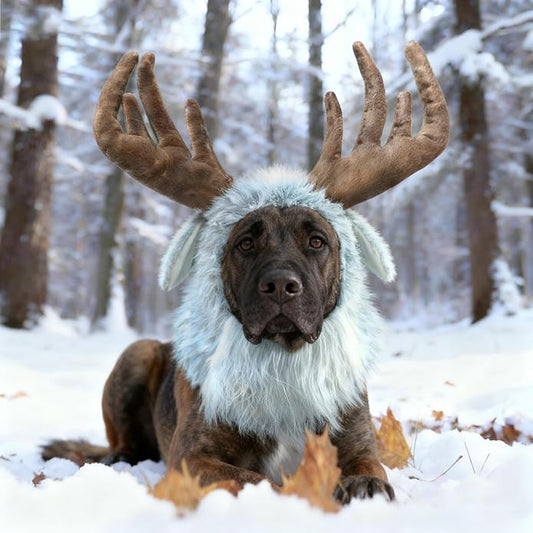 Funny Reindeer Moose Dog Costume - Cute Furry Pet Wig for Halloween & Christmas