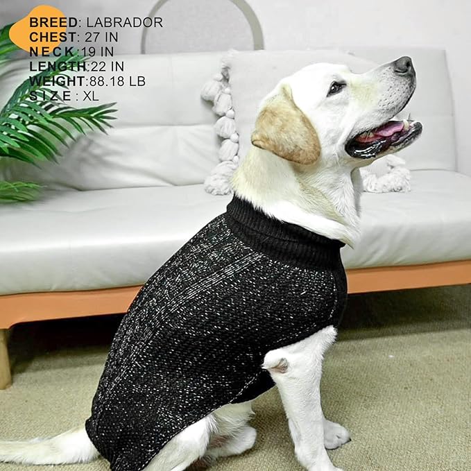 XXS Dog Sweater, Classic Cable Knit Warm Dog Sweatshirt with Reflective Yarn for Girl Boy, Halloween Fall Winter Coat Turtleneck Pullover Clothes Apparel for Small Medium Large Dogs (Black XXS)