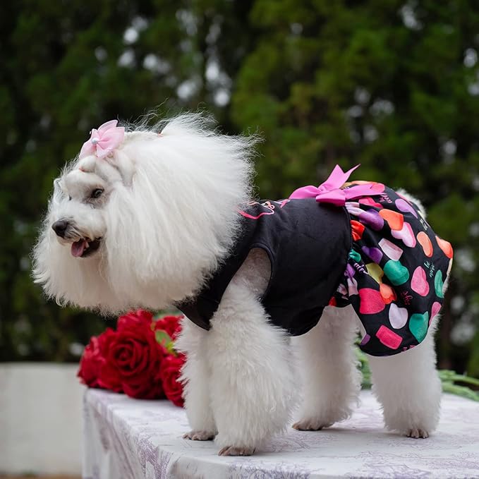 CuteBone I Love U Dress Velvet for Small Dogs Girl Puppy Dresses Black Dog Clothes CVA11M-D