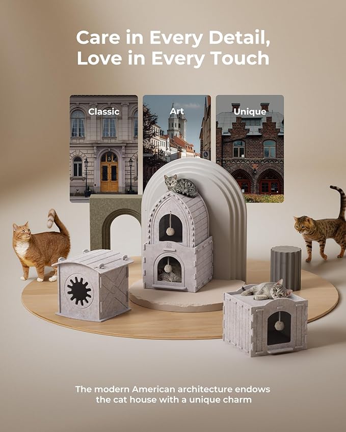 Apasiri Indoor Cat Houses for Indoor Cats, Warm Insulated Covered Cat Cave for Indoor Cats House, Strong Scratch-Resistant Capacity, Sturdy Fiber, Compatible with Heating Pads, Cat