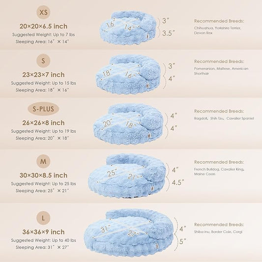 EHEYCIGA Large Dog Bed Sofa – Fluffy Faux Rabbit Fur Pet Couch for Medium and Large Dogs, Washable Removable Cover, Waterproof and Non-Slip, 36 Inch, Baby Blue