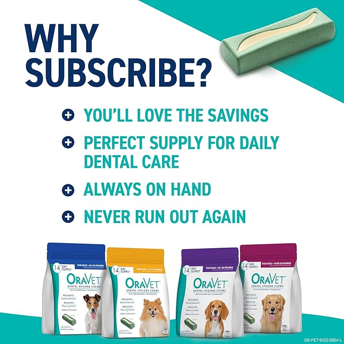 ORAVET Dental Chews for Dogs, Oral Care and Hygiene Chews (Medium Dogs, 25-50 lbs.) Purple Pouch, 14 Count