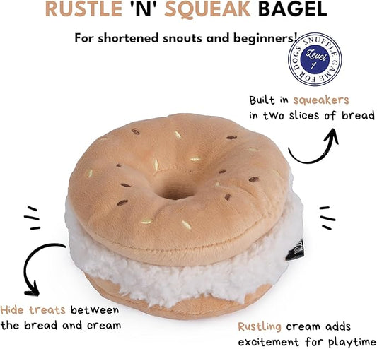 CHEWFFON Dog Plush Squeaky Toy, Interactive Bagel Shape Puppy Snuffle Toys, Cute Dog Puzzle Enrichment Toy Treat Puzzle for Small and Medium Dogs