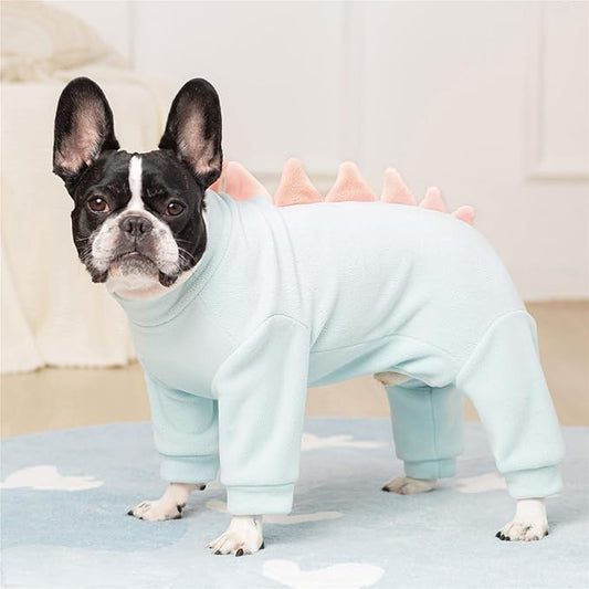 Halloween Fleece Dinosaur Dog Pajamas Adorable Costume French Bulldog Holiday Outfit Pet Cute Puppy Hoodie Cosplay Animal Costume for Small Medium Dog Christmas and Winter Coat