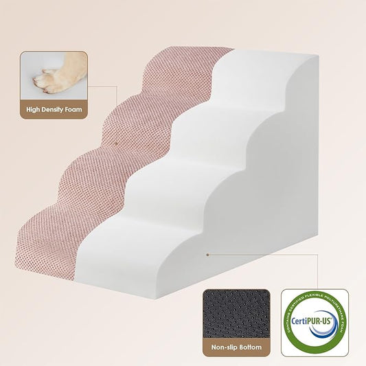 EHEYCIGA Curved Dog Stairs Ramp for High Beds 19.7" H, 4-Step Dog Steps for Small Dogs and Cats, Pet Stairs for High Bed Climbing, Non-Slip Balanced Pet Step Indoor, Dusty Pink