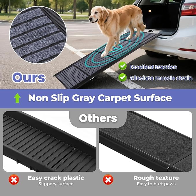 Rosvola Dog Car Ramp, Steps for Car, Portable Pet Stair Ramp with Non-Slip Surface for Car, SUV & Truck, Supports up to 150 Lbs, 600D Oxford Fabric