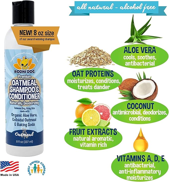 Bodhi Dog Shampoo Brush & Oatmeal Shampoo and Conditioner Bundle - Grooming Essentials for Pets, Short Hair Scrubber, Soothes and Moisturizes Dry, Itchy Skin - Hydrates & Nourishes