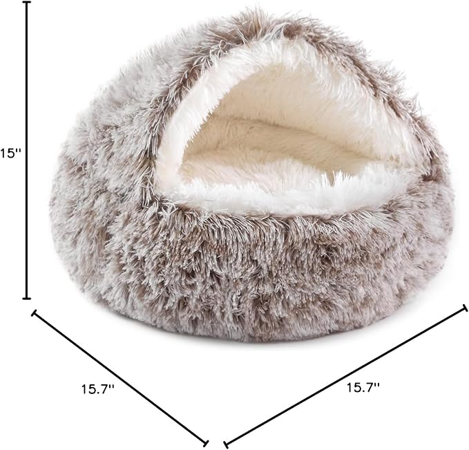 NOYAL Round Hooded Donut Dog Bed for Small & Medium Pets - Plush Fluffy Anti-Anxiety Cat Cave Bed with Cover
