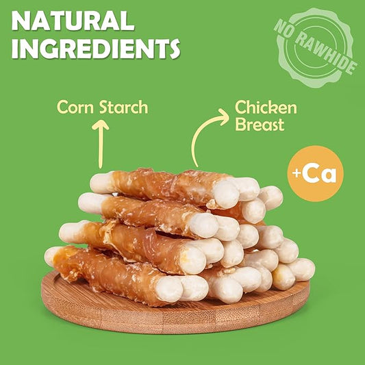 MON2SUN Dog Treats, Chicken Wrapped Calcium Bones Without Rawhide, 4 Inch Training Treats for Teeth Cleaning and Fresh Breath, Chews for Puppy and Small Dogs (10 Ounce - Pack of 1)
