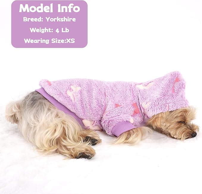 Dog Sweater for Small Dogs Girl Boy, Fleece Dog Hoodie Clothes, Night Glow Puppy Sweater, Soft Warm Extra Small Doggie Sweatshirt, Fall Winter Doggy Clothes Pet Outfits for Chihuahua Yorkie,Purple,XS
