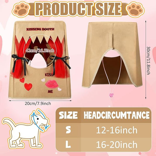 Valentine Dog Costume Kissing Booth Headpiece for Dog and Cats Cute Pup Kissing Booth Pet Headwear Costume Gift for Holiday Birthday Party (Brown,S/m)