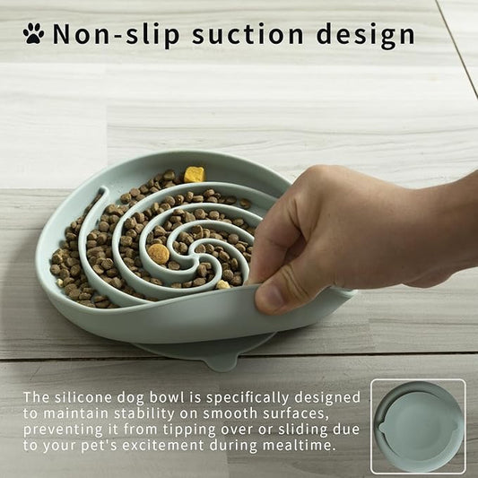 Slow Feeder Dog Bowls, Dishwasher Microwave Safe Silicone Puppy Puzzle Bowl with Non-Slip Design for Eating (Grey Green)