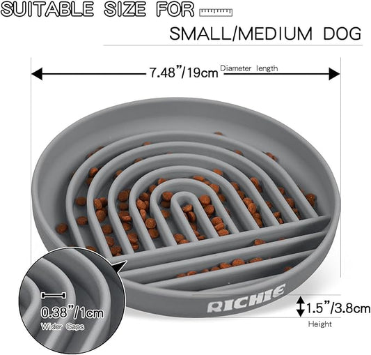 Slow Feeder Dog Bowls with Suction Cups, Silicone Puzzle Bowl for Slow Eating, Pets Slow Feeder Non-Slip Design Dishwasher Microwave Safe for Small Medium Dogs, Grey