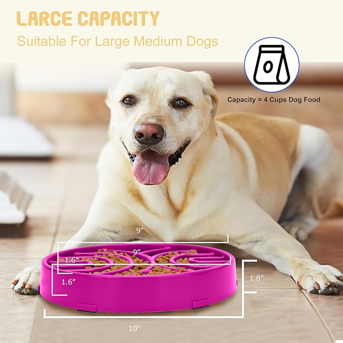 WHIPPY Slow Feeder Dog Bowls Anti-Choking Maze Dog Food Bowl Anti-Slip Interactive Dog Puzzle Feeder Dog Bowl Pet Bowl for Large Medium Dogs,Purple