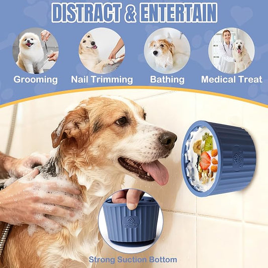 Dog Lick Bowl, Anxiety Relief Dog Licking Mat Freezer Treat Dispenser, Non-Slip Anti-Choking Silicone Slow Feeder Lick Bowl for Small Medium & Large Breed Dogs, BPA Free(Deep Blue,M-L)