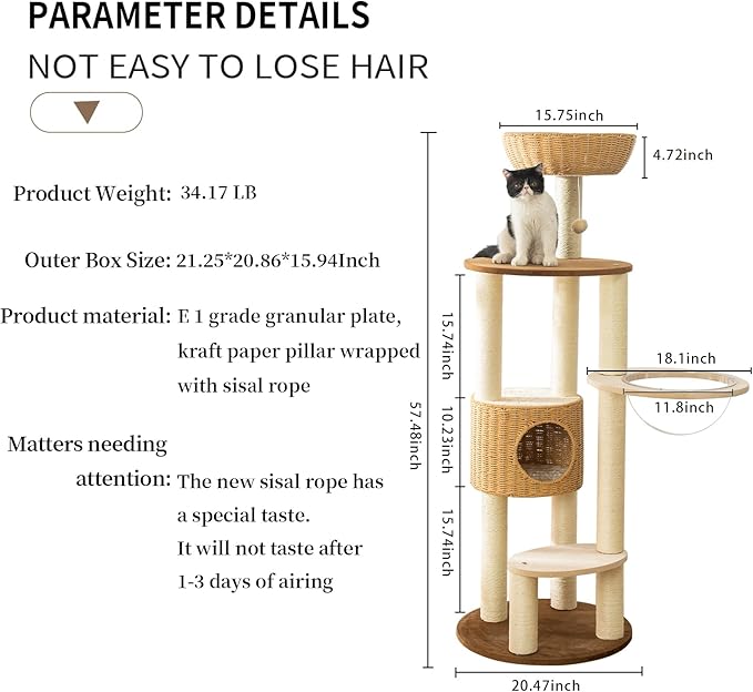2025 Modern Cat Tree Tower for Large Cats, Advanced Space Module Cat's Nest Cat Tower, Hand Woven Multilevel Huge Paws Pals, 7cm Natural Sisal Prop Wood Cat Tree, Scratching Cat Lover Gifts