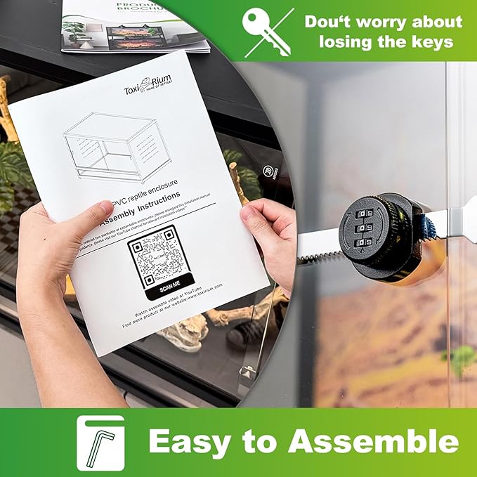 ToxiRium Reptile Tank 230 Gallon, 48"x24"x46" Large Reptile Enclosure for Bearded Dragon and Ball Python, Extra Tall Snake Terrarium with Front Opening Tempered Glass Door, Combination Lock