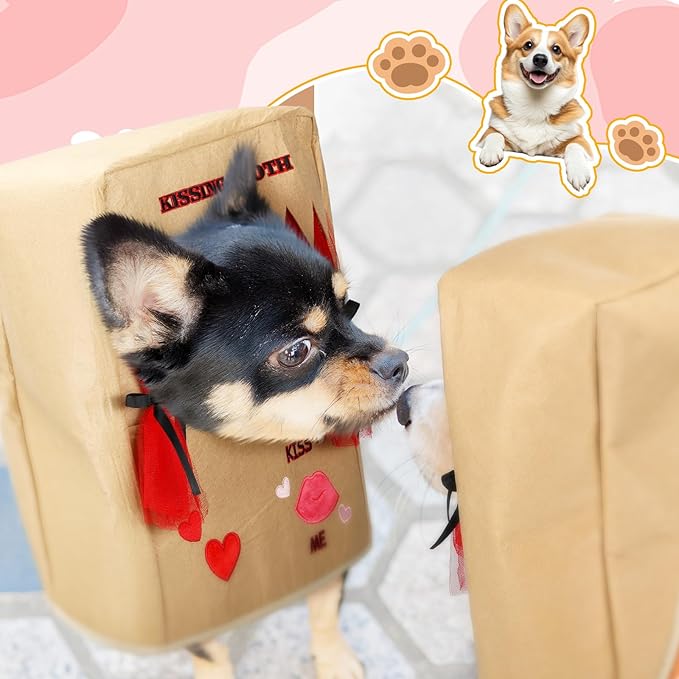 Valentine Dog Costume Kissing Booth Headpiece for Dog and Cats Cute Pup Kissing Booth Pet Headwear Costume Gift for Holiday Birthday Party (Brown,S/m)