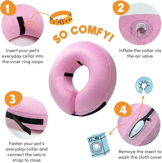 BENCMATE Inflatable Dog Cone Collar Alternative, Soft Dog Cone for Small Medium Large Dogs and Cats, Neck Recovery ECollar Donut Collar After Surgery (Medium+, Pink)