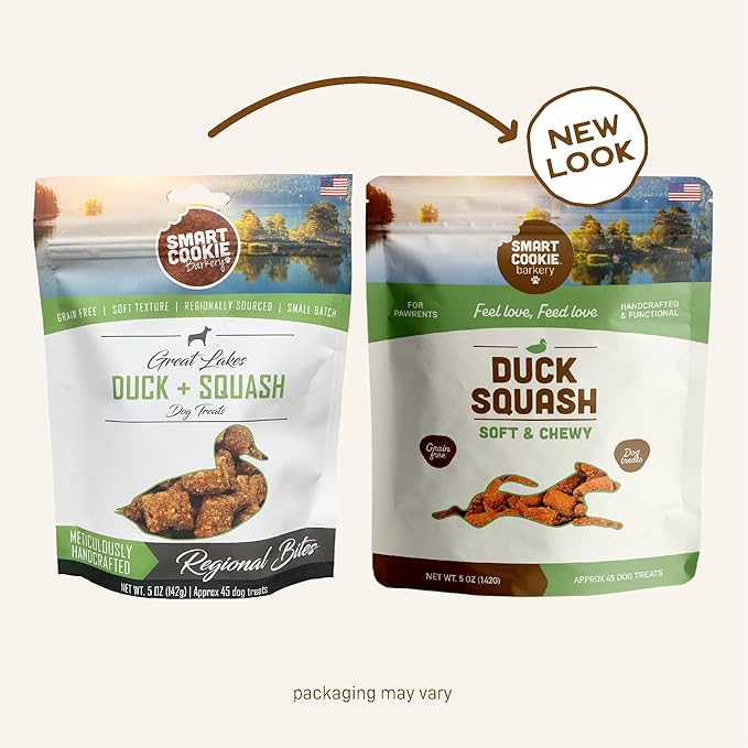 Smart Cookie All Natural Dog Treats - Duck & Squash - Training Treats for Dogs & Puppies with Allergies, Sensitive Stomachs - Soft Dog Treats, Chewy, Grain Free, Made in USA - 5oz, Pack of 3