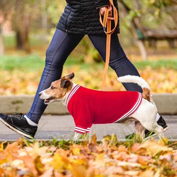 Dog Sweater Brushed Fleece Pet Clothes Baseball Jacket Soft Warm Pet Sweater Dog Sweaters for Small/Medium Dogs Boy Girl(Red-S/M)
