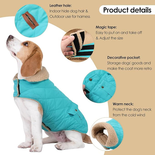 Winter Coat for Small Dogs, Puppy Plaid Jacket, Dog Jacket for Cold Weather, Windproof Warm Garments, Pets Thickened Outfits Indoor Outdoor, Blue S
