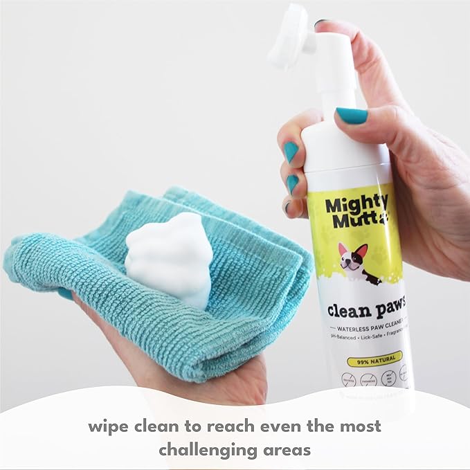 MIGHTY MUTT Waterless Dog Paw Cleaner - Made in USA, No-Rinse Foaming Cleanser with Brush, Gentle & Hypoallergenic, Natural & pH-Balanced, Fragrance-Free - 6.8 oz