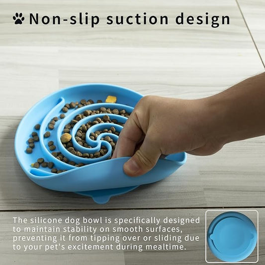 Slow Feeder Dog Bowls, Dishwasher Microwave Safe Silicone Puppy Puzzle Bowl with Non-Slip Design for Eating (Sky Blue)