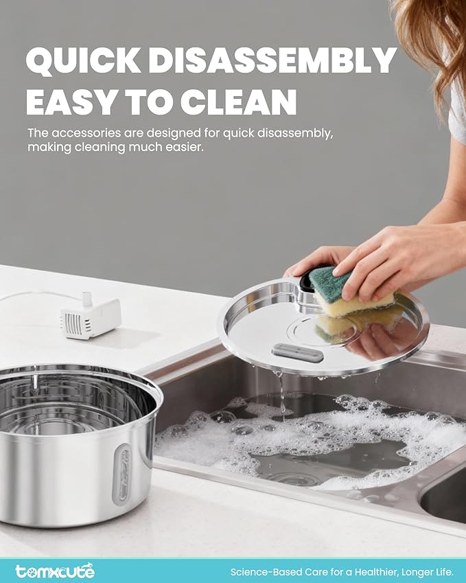 Wireless Cat Water Fountain - 108oz/3.2L Automatic Cat Water Fountain Cordless, Stainless Steel Battery Operated Pet Fountain Rechargeable Water Dispenser for Cats, Dogs, Multiple Pets