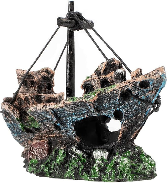 AWXZOM Aquarium Shipwreck Decoration + Little Diver Floating Fish Tank Decoration, Fish Tank Ornaments