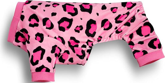 Paiaite Dog Pajamas Onesie: Comfortable Four-Legged Apparel for Small, Medium, & Large Dogs, Polyester Material for Comfort, Wrinkle Resistance, Moisture Wicking, and Stretchiness Pink Leopard M