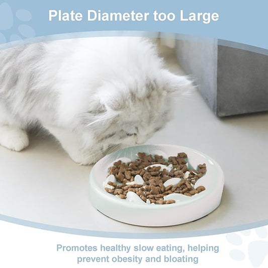 Slow Feeder Bowl for Cats and Small Dogs,Cilkus Fish Pool Design, Fun Interactive Bloat Stop Puzzle Feeder Bowl Healthy Eating Diet Made of Melamine Food Grade Material Dishwasher Safe (White)