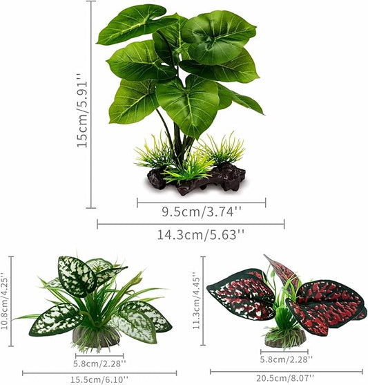 Moonorange Reptile Artificial Plants, Terrarium Plants Decorations Supplies, Aquarium Fish Tank Plant, Amphibian Habitat Hideout Tank Accessories(M Set-4pcs/D)