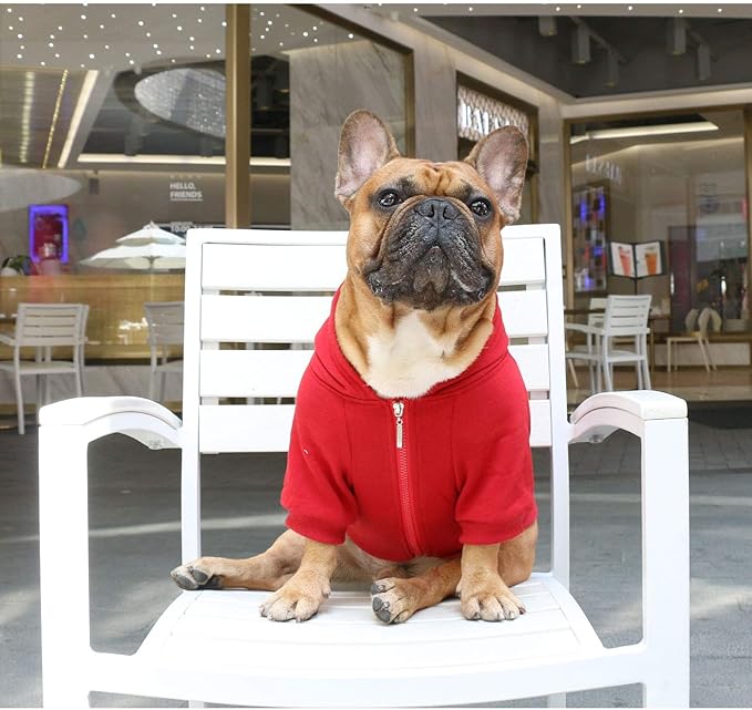 iChoue Pug Clothes Hoodies for Dogs Puppy French Bulldog Frenchie English Boston Terrier Bully Pitbull Sweatshirt Sweater Clothing Cold Weather Winter Coats - Dark Red/Small