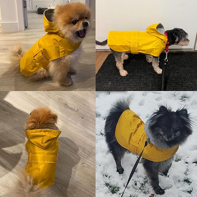 Dog Raincoat Dog Rain Jacket Poncho Waterproof Snowproof Pet Rain Suit Lined Warm Lining Hooded Leash Hole Adjustable for Medium Dogs,Yellow,XXXL
