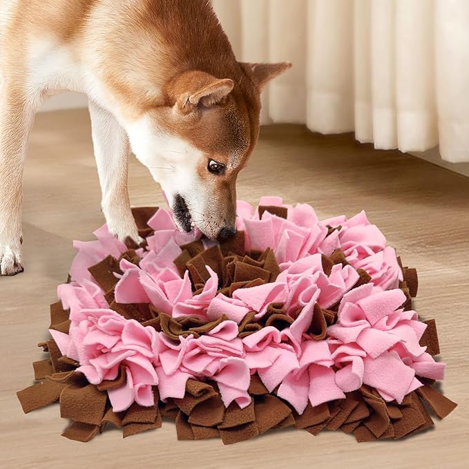 LIVEKEY Pet Snuffle Mat for Dogs, Dog Feeding Mat, Nosework Training Mats for Foraging Instinct Interactive Puzzle Toys (Brown&Pink)